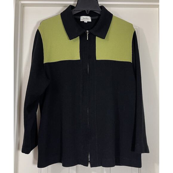Neiman Marcus Exclusive Jacket 1X Black Green Colorblock Zip Cotton USA - Picture 3 of 12